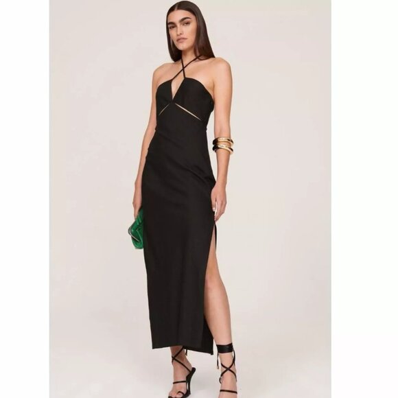 Marina Moscone Shipwrecked Black Strappy DressUS 2Cutouts & Slit